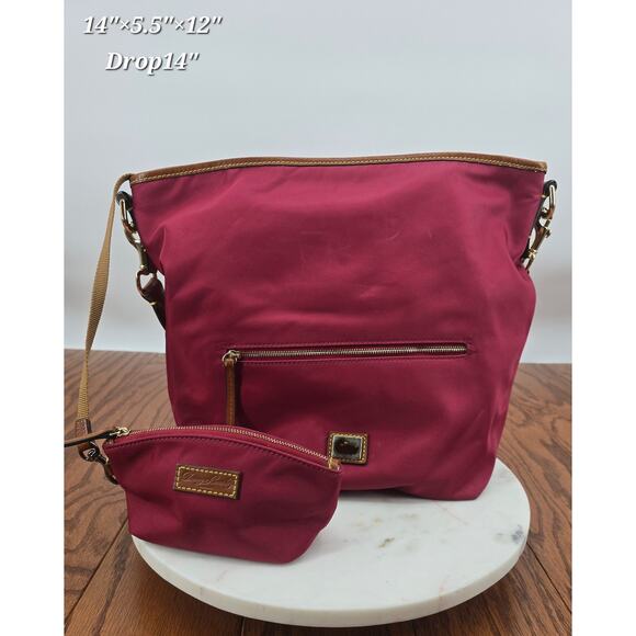 Dooney & Bourke Wayfarer Nylon Shoulder Bag + Pouch | Deep Cranberry Rose - Picture 1 of 9